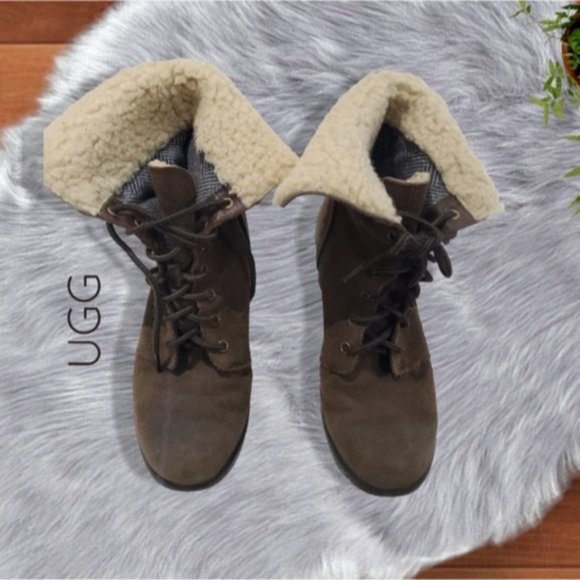 Super Rare UGG "ZEA" Platform Suede Leather Shearling Winter Boots - Picture 8 of 15